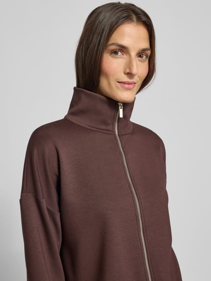 Rich & Royal Sweatjack van viscosemix met tweewegsritssluiting Donkerbruin - 3