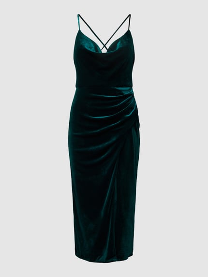 LUXUAR FASHION Knielanges Cocktailkleid mit Wasserfall-Ausschnitt Gruen 2