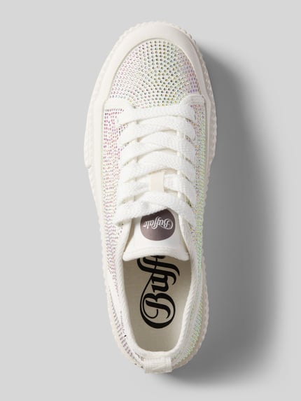 Productfoto, Sneaker met siersteentjes model 'MADISON GLAM' van Buffalo, afgeronde neus, vetersluiting, glittereffect, bovenaanzicht