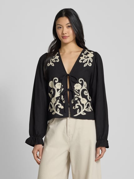 VILA Regular Fit Bluse aus Viskose-Mix mit Leinen-Anteil Modell 'POLENE' Black 4
