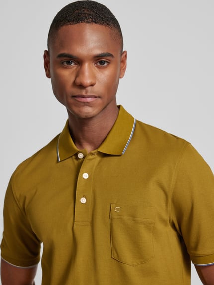 OLYMP Level 5 Slim Fit Poloshirt aus reiner Baumwolle mit Logo-Stitching Oliv 3