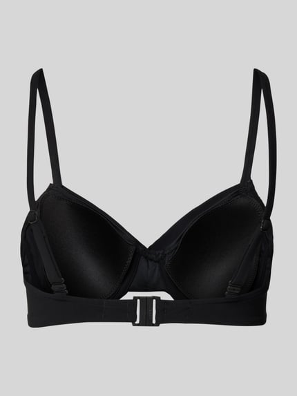 Produktfoto, schwarzes Bikini-Oberteil Modell 'SOLID UNDERWIRE' von Barts mit verstellbaren Trägern und Stretch-Anteil auf grauem Hintergrund.