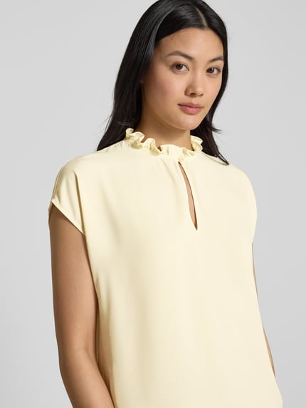 Jake*s Collection Regular Fit Blusenshirt mit Schlüsselloch-Ausschnitt Hellgelb 3