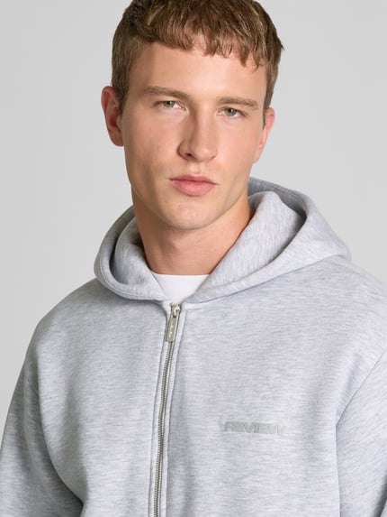 REVIEW Regular Fit Sweatjacke mit Logo-Applikation Hellgrau Melange 3