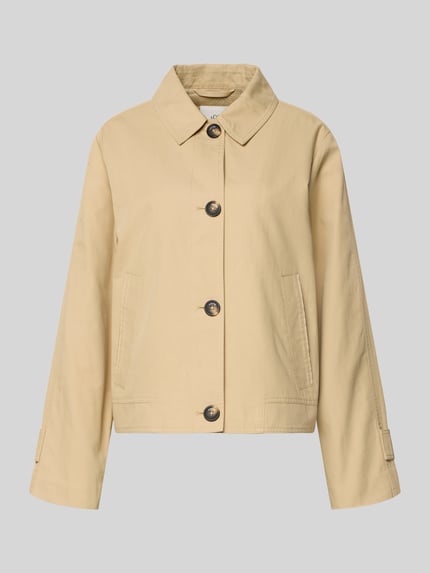 Produktfoto, Regular Fit Trenchcoat aus Baumwoll-Lyocell-Mix von s.Oliver RED LABEL, jednolity kolor, wykładany kołnierz, splot twill, aplikacja z metką, krój krótki, listwa guzikowa, długi rękaw, wpuszczane kieszenie, mieszanka bawełny i lyocellu
