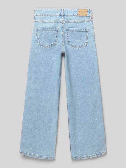 Productfoto, Wide Fit High Waist Jeans aus Baumwoll-Mix van Abercrombie&Fitch, lichtblauw, 5-pocket design, label-patch, kindermodel, katoen-elastaan-mix, taillewijdte 33 cm, binnenbeenlengte 62 cm