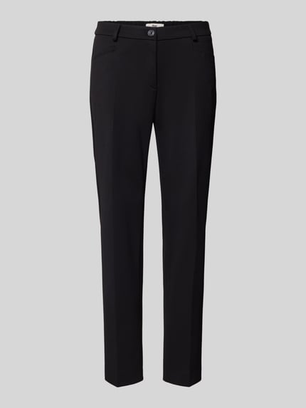 Produktfoto, schwarze Hose mit elastischem Bund und Bügelfalten Modell 'MARON' von Brax, Material-Mix mit Viskose-Anteil, verkürzte Passform