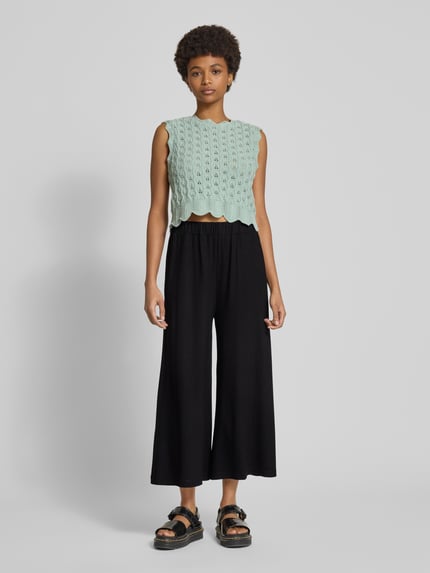 Marc O'Polo DENIM Wide leg stoffen broek met verkort model Zwart - 1