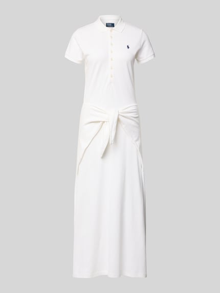 Produktfoto, Regular Fit Freizeitkleid aus Baumwoll-Mix von Polo Ralph Lauren in Uni-Weiß, Midi-Länge, hochgeschlossen, strukturierte Piqué-Textur.