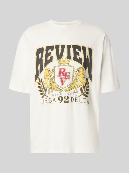 REVIEW T-Shirt mit Label-Print und Rundhalsausschnitt Offwhite 2