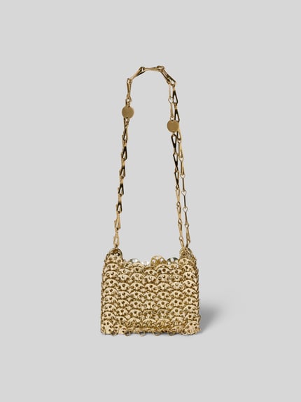 Produktfoto, Shoulder Bag in Ketten-Optik von Rabanne, czyste mosiądz, pasek na ramię, efekt łańcucha, logo wewnątrz, otwarta komora główna, szerokość w rozmiarze 1: 16 cm, długość: 11 cm, głębokość: 3 cm