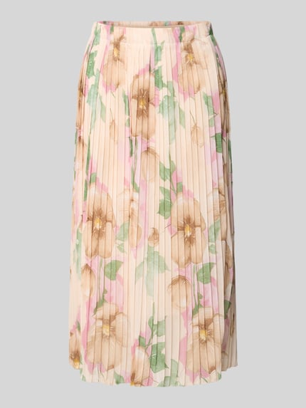 Produktfoto, midirok met plissévouwen en all-over look, model 'Ki44anii' van ZABAIONE, A-lijn, bandwijdte maat S 35 cm, totale lengte S 74 cm