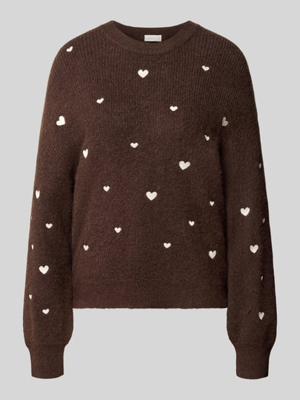 Apricot Strickpullover mit Stitchings und Rundhalsausschnitt Dunkelbraun 1