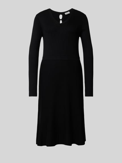 ROBE LÉGÈRE Knielanges Strickkleid mit V-Ausschnitt Black 2