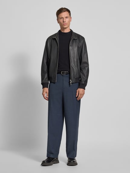 Scotch & Soda Straight fit stoffen broek met persplooien Donkerblauw - 1