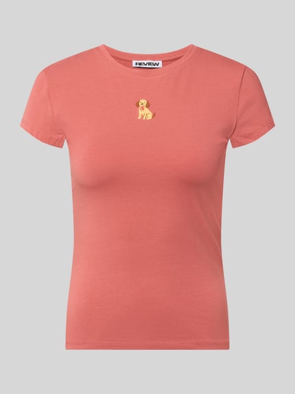 T-shirt z haftowanym motywem i dekoltem w kształcie litery O Shop The Look MANNEQUINE