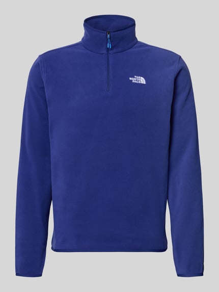Produktfoto, Fleecepullover mit Troyer-Kragen Modell 'GLACIER' von The North Face, prosty krój, wyhaftowane logo, kolor niebieski, długość tyłu w rozmiarze M: 70 cm, długość rękawów w rozmiarze M: 73 cm