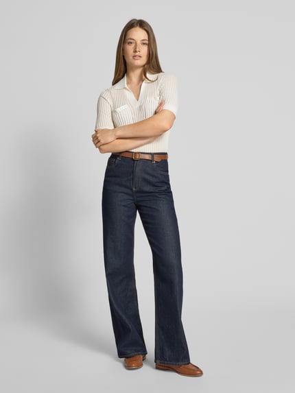 Christian Berg Woman Selection Gebreid shirt van viscosemix met polokraag Ecru - 1