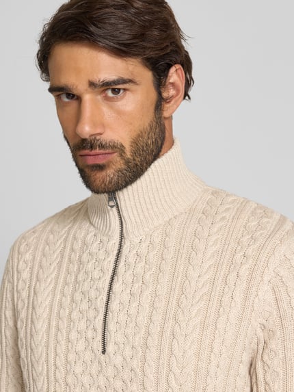 JACK & JONES Premium Sweter z dzianiny z prążkowanymi wykończeniami model ‘BLUSEAN’ Złamany biały melanż 3