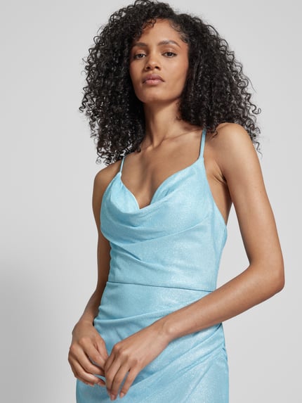 LUXUAR FASHION Sukienka wieczorowa z efektowną przędzą Błękitny 3