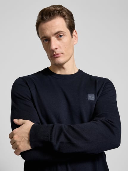 BOSS Orange Gebreide pullover met ronde hals, model 'Kanovano' Marineblauw - 3