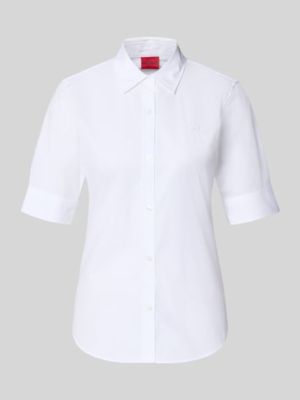 Produktfoto, Oversized Hemdbluse aus reiner Baumwolle Modell 'The Summer Shirt' von HUGO, efekt: jednolity kolor, krój oversized, kołnierzyk koszulowy, dekolt w serek, listwa guzikowa, krótki rękaw z zakończeniem, wykończenie: lekko zaokrąglone, wykończenie materiału: popelina, materiał: czysta bawełna