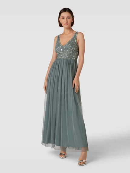Lace & Beads Abendkleid mit Ziersteinbesatz Dunkelgrau 4