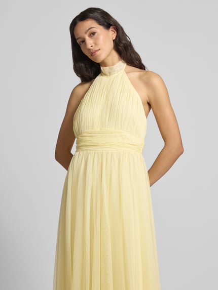 Lace & Beads Cocktailjurk met halter en tailleband Lichtgeel - 3