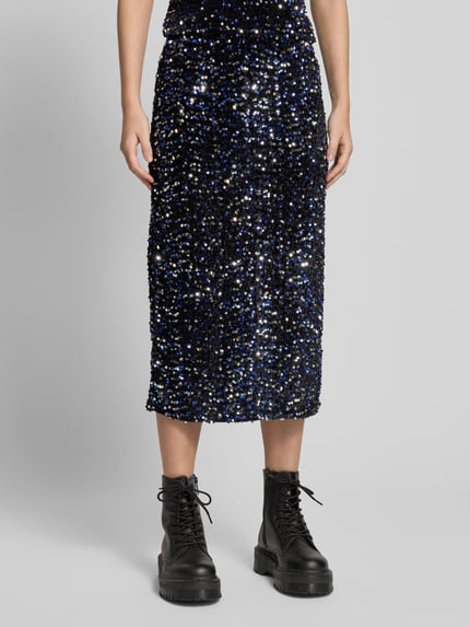 PIECES Figurbetonter Midi-Rock mit Pailletten Modell 'KAM' Black 4