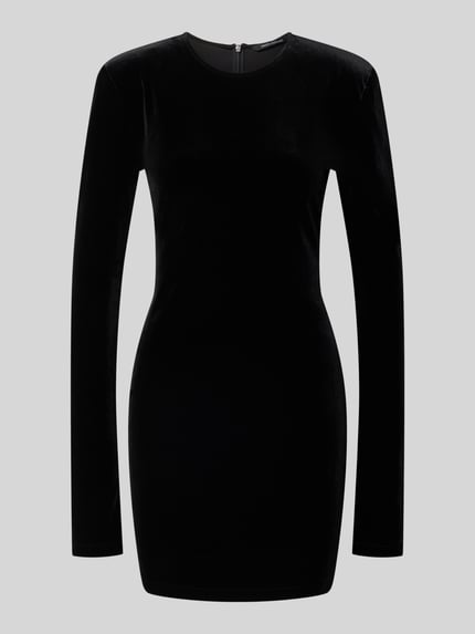 Produktfoto, Minikleid mit Rundhalsausschnitt von Armani Exchange in Schwarz, enger Schnitt, glatte Textur, lange Ärmel, Stretch-Anteil