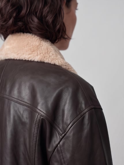 Weekend Max Mara Regular Fit Lederjacke mit abnehmbarem Fellkragen Dunkelbraun 3