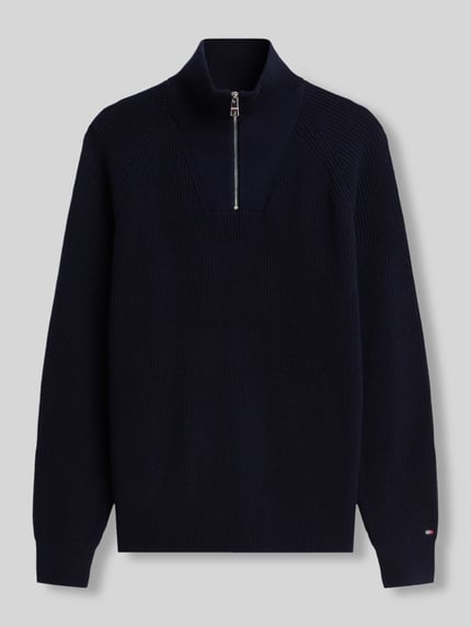 Tommy Hilfiger Regular Fit Troyer mit Woll-Baumwoll-Anteil  Marine 2