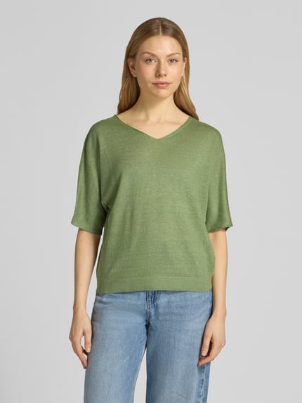Luisa Cerano Relaxed Fit Strickshirt aus reinen Leinen in Strick-Optik Gruen 4