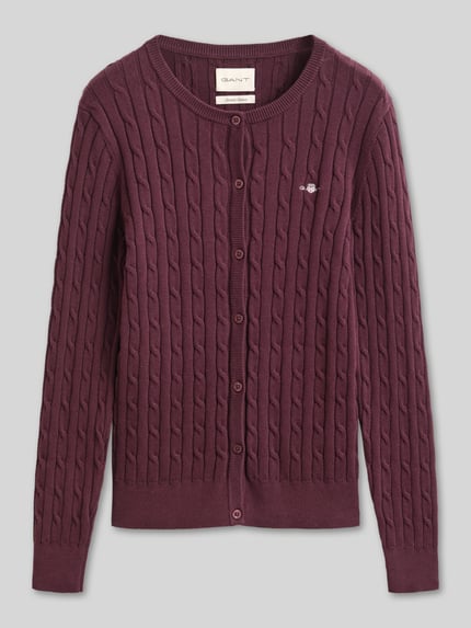 GANT Regular Fit Strickjacke aus Baumwoll-Mix Bordeaux 2