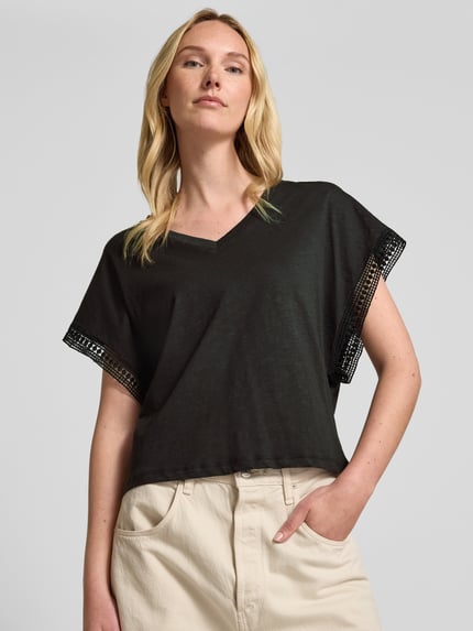 ICHI T-shirt met V-hals, model 'HOLYA' Zwart - 3