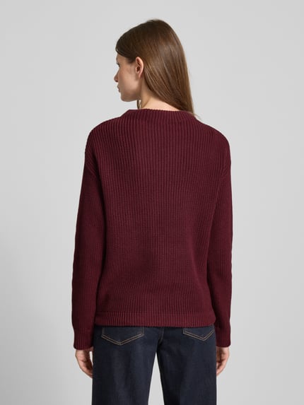 Jake*s Casual Strickpullover mit gerippten Abschlüssen Aubergine 5