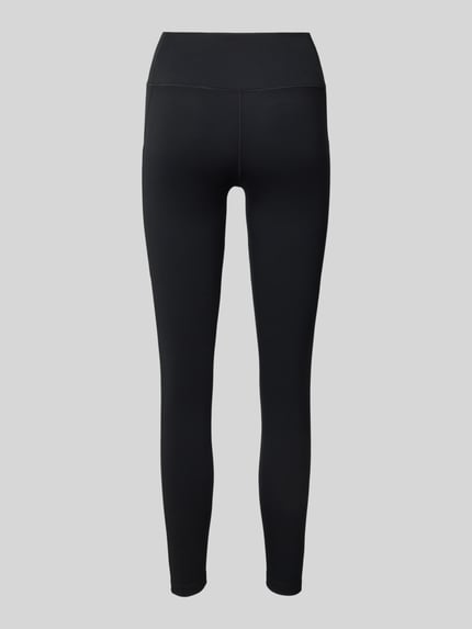 Produktfoto, schwarze Slim Fit Leggins mit Logo-Print von NIKE TRAINING aus elastischem Material-Mix, breiter Bund, glatte Oberfläche