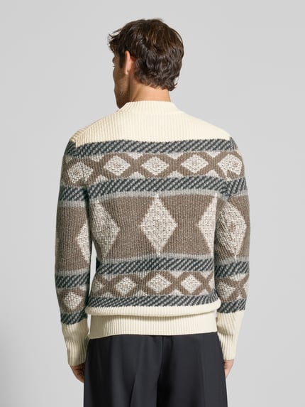 bugatti Regular Fit Strickpullover aus Woll-Mix Beige 5