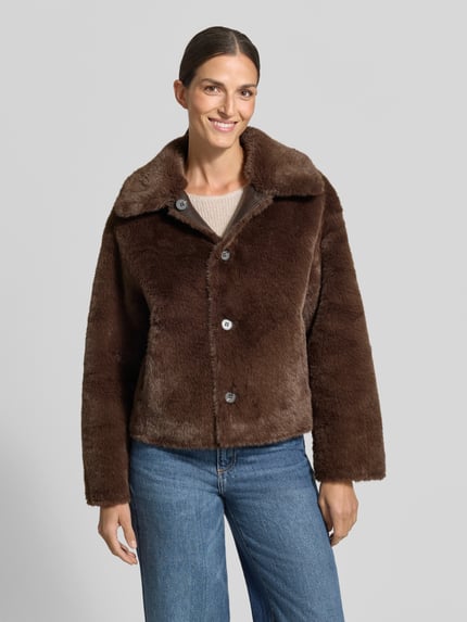 OPUS Cropped Webpelzjacke aus Polyester mit Wendefunktion Modell „Hafellda“ Dunkelbraun 6