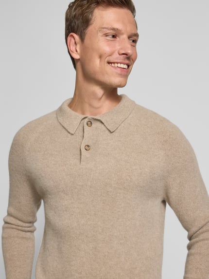 FTC Cashmere Kaschmirpullover mit Kentkragen Sand 3