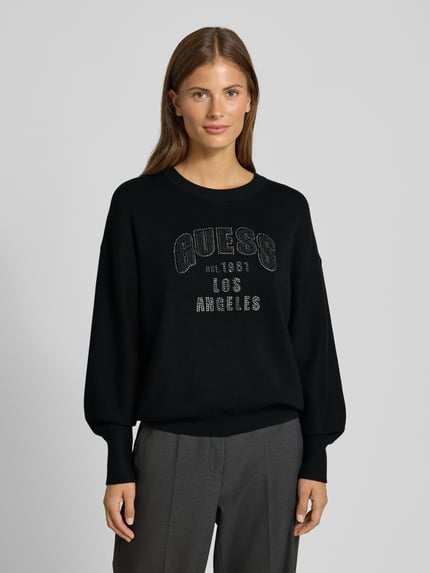 GUESS Gebreide pullover met siersteentjes, model 'LEIGHTON' Zwart - 4