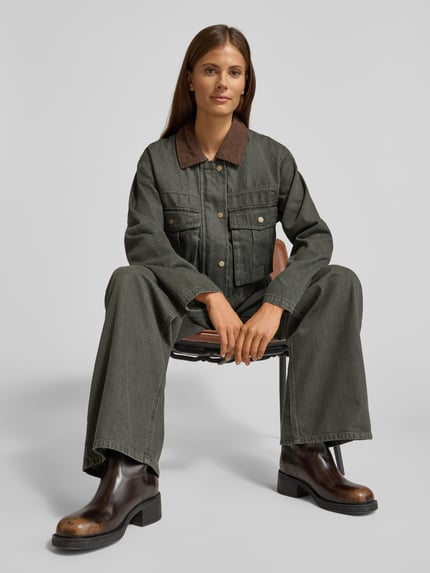 VERO MODA Jeansy z szeroką nogawką z czystej bawełny model ‘WIEN’ Oliwkowy 3