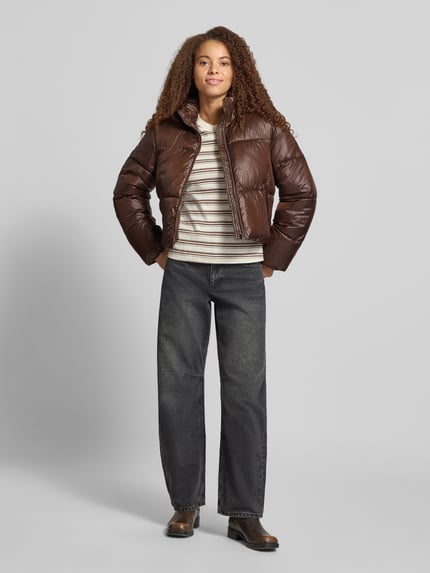 PIECES Pufferjacke mit glänzender Oberfläche Dunkelbraun 1