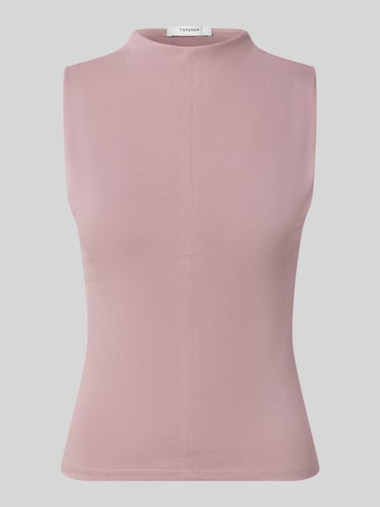 Produktfoto, Slim Fit Top aus Baumwoll-Mix Modell 'Belisa' von Topshop in zartem Rosa, Stehkragen, feine Struktur, Rückenlänge 56 cm
