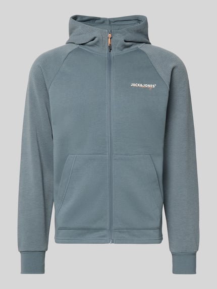 JACK & JONES Regular Fit Sweatjacke mit Logo-Print Modell 'Thatcher' Rauchblau 2