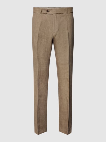 Carl Gross Slim Fit Anzughose aus Leinen mit Bügelfalten Modell 'Tomte' Taupe 2