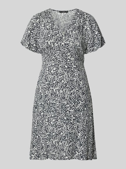 Produktfoto, Minikleid aus Viskose mit V-Ausschnitt und Knopfleiste von Zero im Allover-Look, A-Linie, Schwarz-Weiß, strukturierte Oberfläche