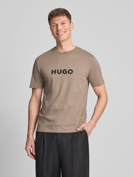 HUGO krój regular fit t-shirt z czystej bawełny model 'DUMEO' Jasnobrązowy 4