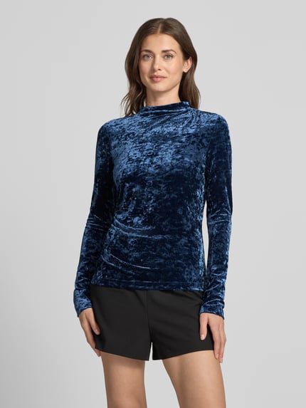 Jake*s Collection Langarmshirt mit Samtstruktur Mock Neck Eisblau 4