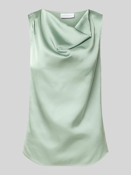 Produktfoto, Blusentop mit Wasserfall-Ausschnitt von comma, pastellgrüner Material-Mix mit Viskose-Anteil, Regular Fit, sanfte Drapierungen